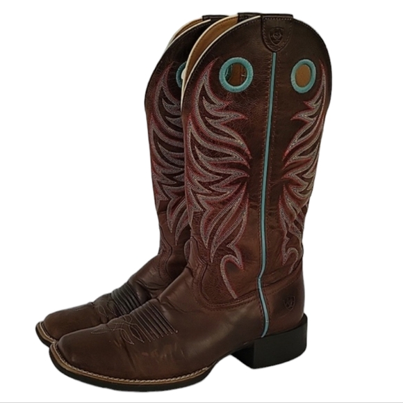 Ariat Shoes - Ariat Round Up Ryder Western Cowboy Boots Square Toe Brown Leather Women's 8B